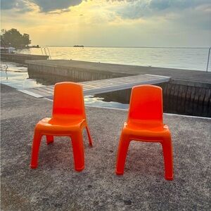 Rimax Orange Kids Chairs Retro Plastic Pair GILAC Inspired